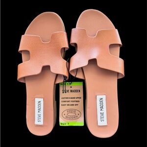 SOLD Brand New Steve Madden Genuine Leather H-Band Camel Comfortable Slides